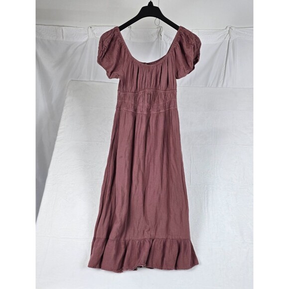 Sim & Sam Dresses & Skirts - Sim & Sam Milkmaid Gauze Midi Dress Women Large Mauve Clay Smocked Puff Sleeve